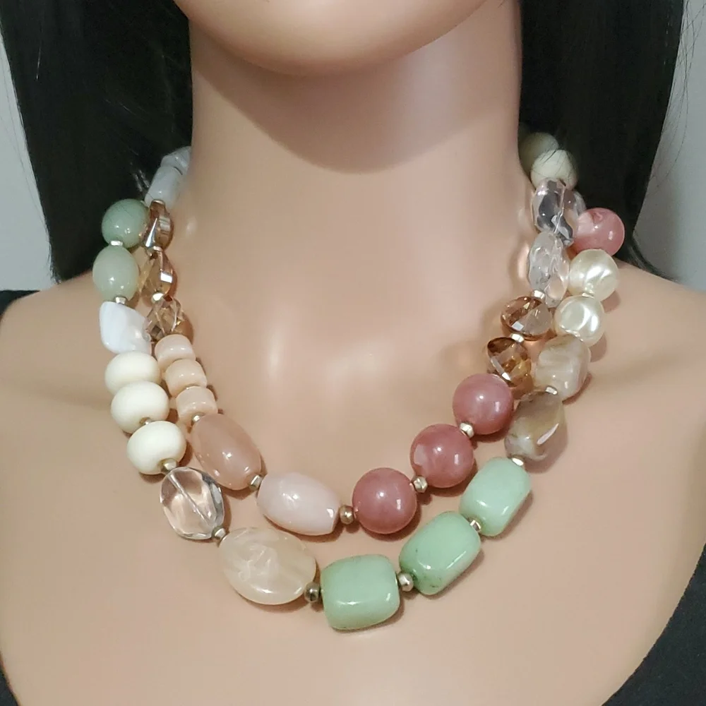 LOFT Double Strand Pastel Mixed Media Beads Necklace - Picture 2 of 7